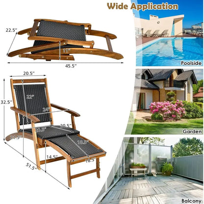 Patio Chaise Lounge Space-Saving Ergonomic Deck Chair