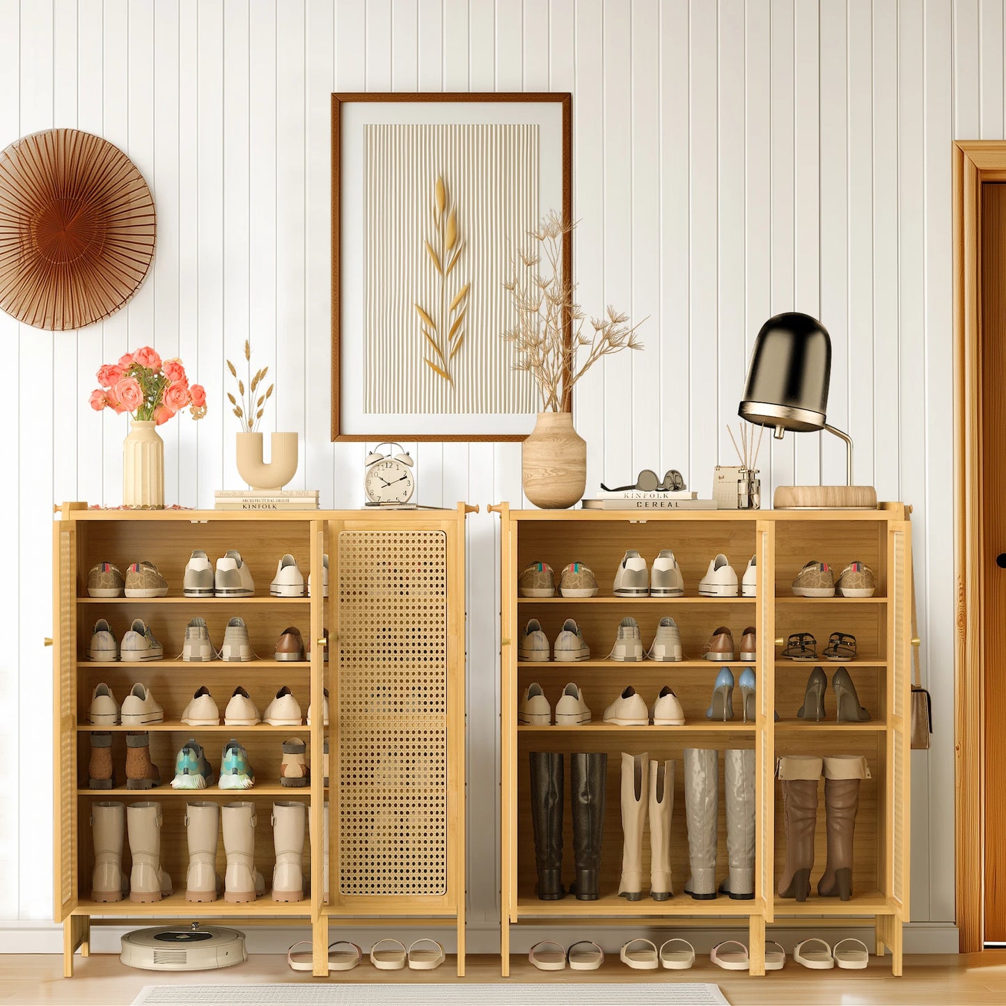 Bamboo 20 Pairs Shoe Storage Organizer Cabinet