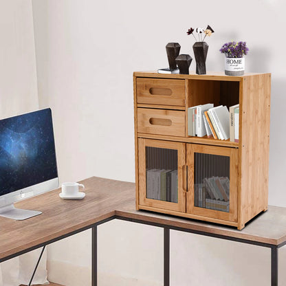 2-Tier Bamboo Kitchen Storage Cabinet with Drawers