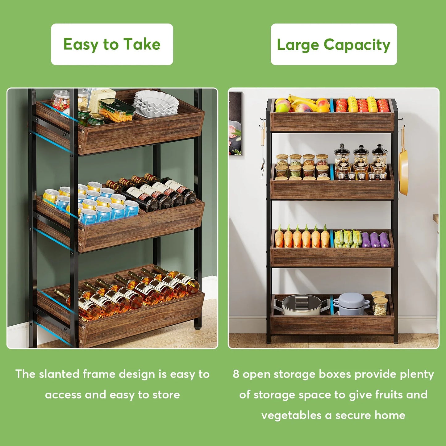 Fruit and Vegetable Wood Utility Storage Shelves