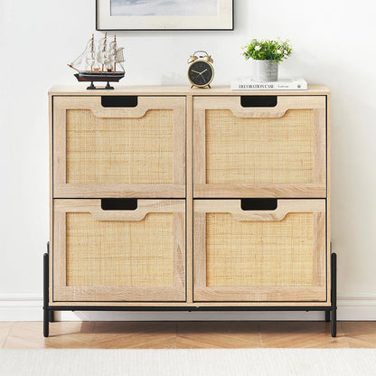 Rattan Shoe Cabinet with 4 Flip Drawers
