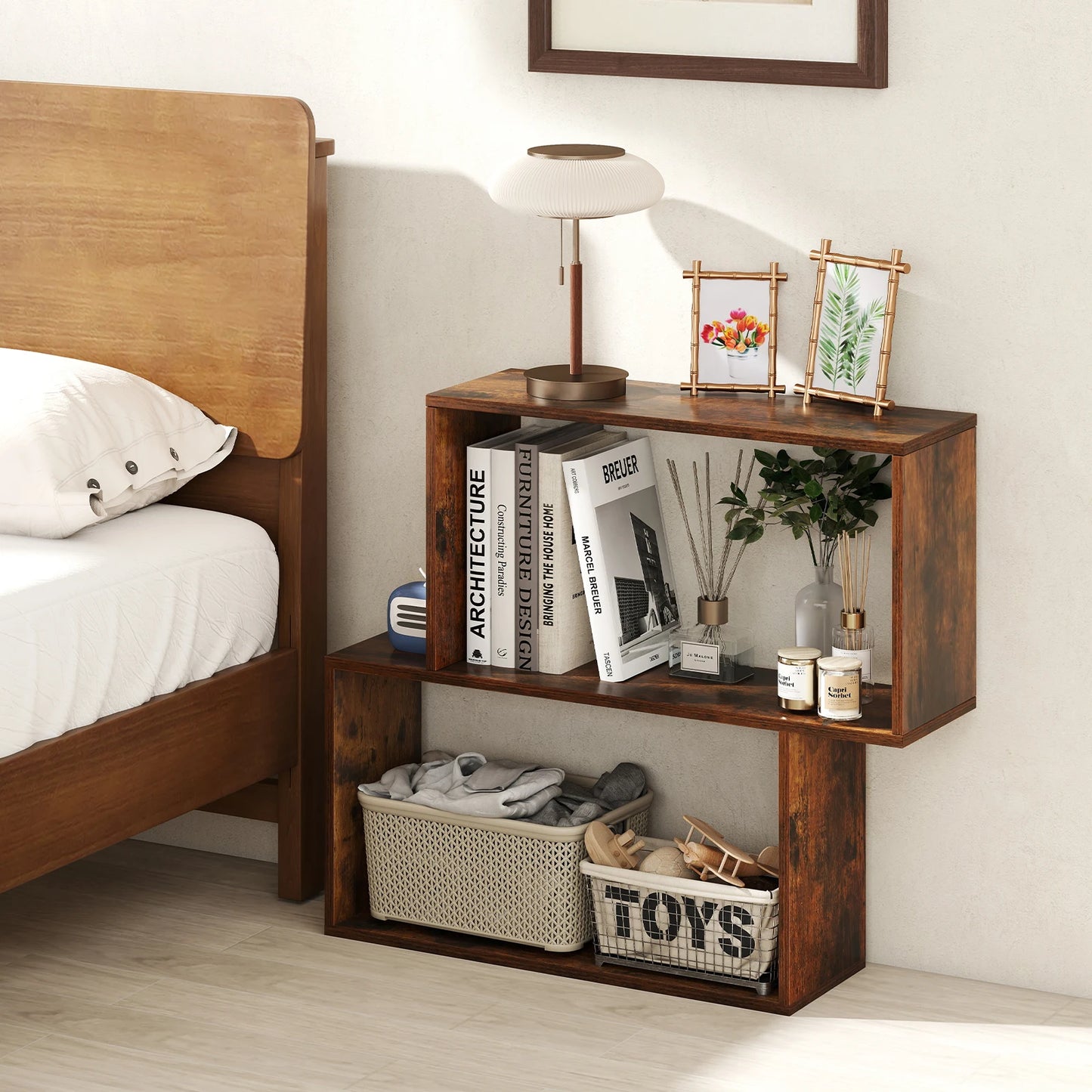 3-Tier Geometric Bookshelf Freestanding Wooden Bookcase