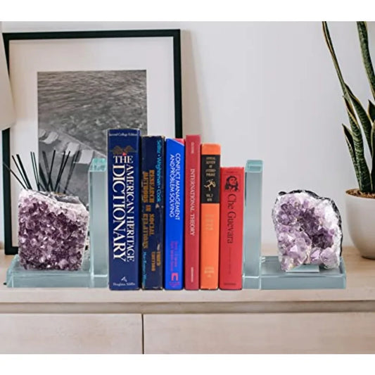 Heavy-Duty Amethyst L-Shaped Glass Bookends