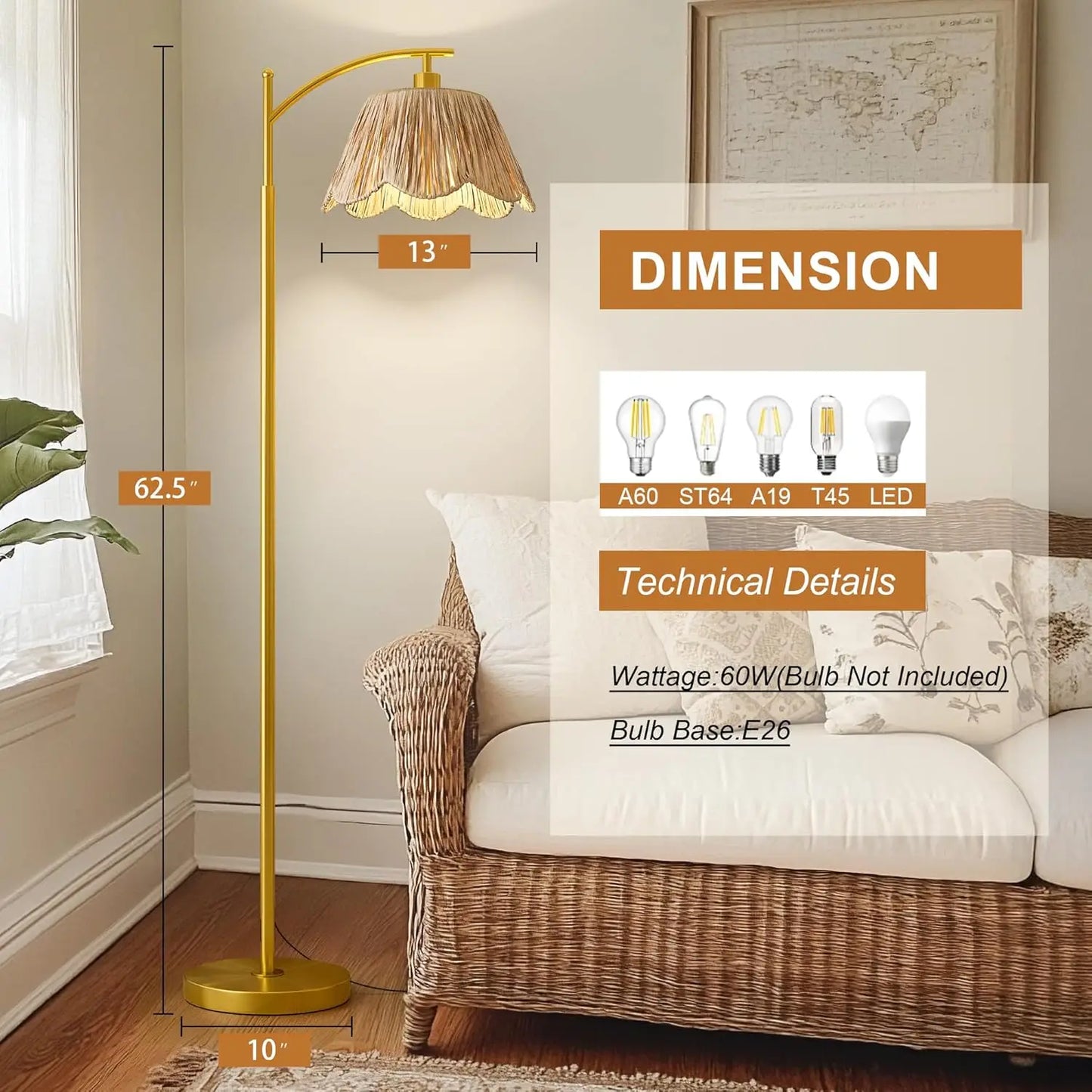 Rattan Floor Lamp with Hand-Woven Shade