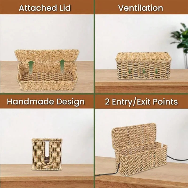 Handwoven Rattan Cable Management Box