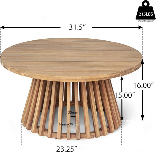 Patio Outdoor Acacia Wood Round Coffee Table