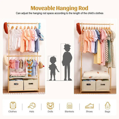 Clothing Rack Bamboo with 2 Storage Baskets