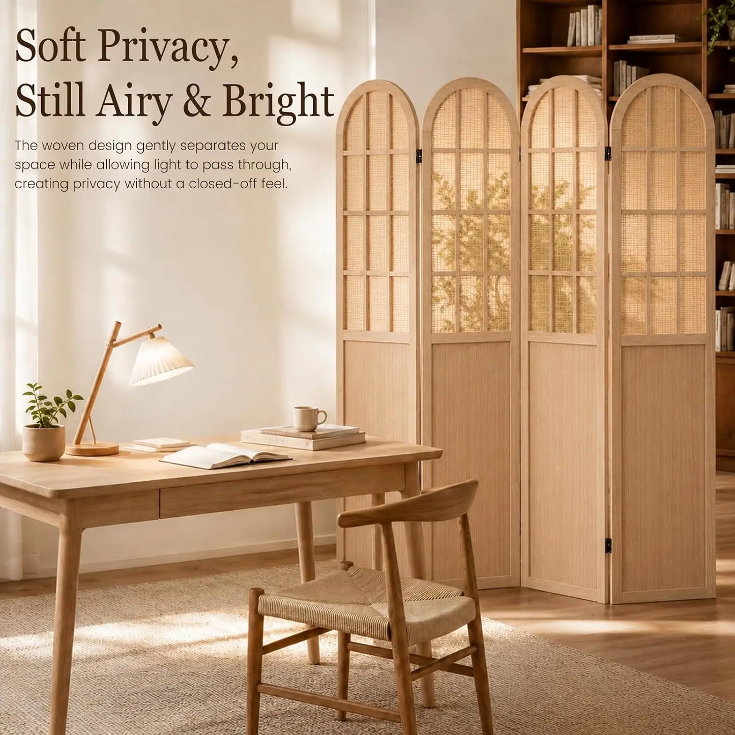 4 Panel  Bamboo Wood Room Divider Privacy Screen