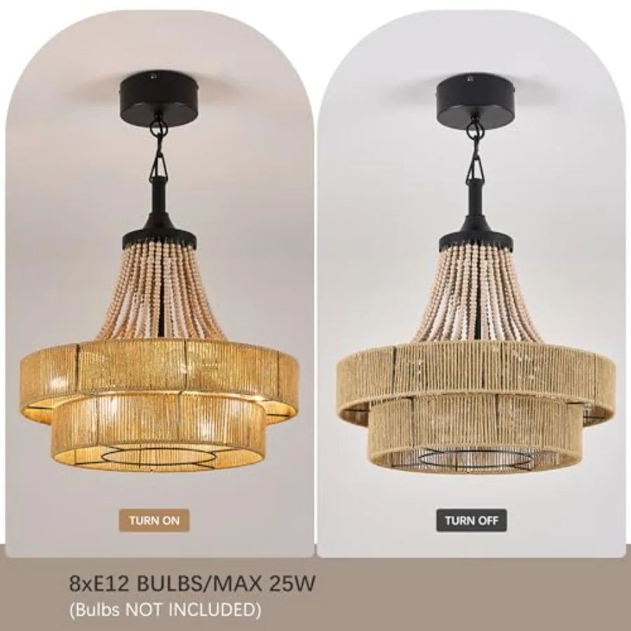 20" Caged Ceiling Fan Boho Rattan Chandelier