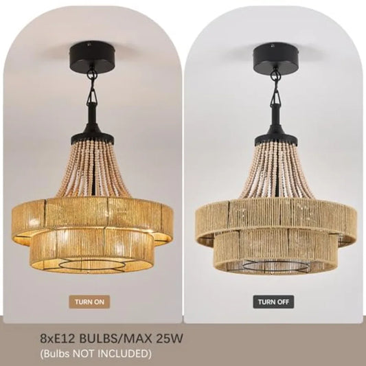 20" Caged Ceiling Fan Boho Rattan Chandelier