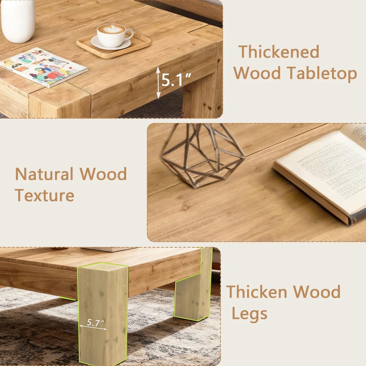 Solid Wood Square Coffee Table