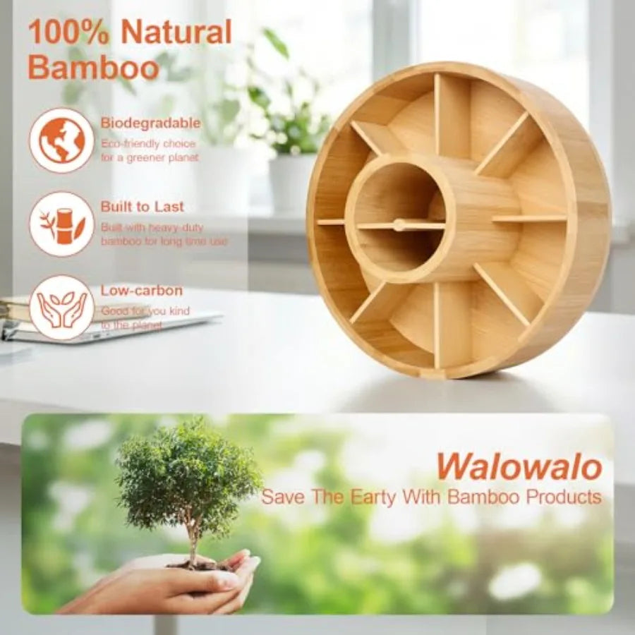 Marker Organizer Rotating Bamboo Desk Organizer