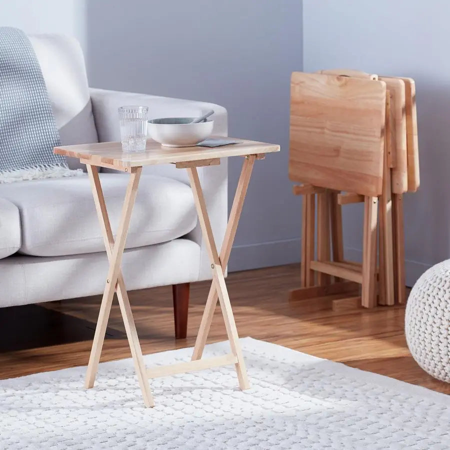 Foldable TV Dinner Tray Table with Storage Rack