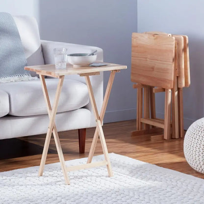 Foldable TV Dinner Tray Table with Storage Rack