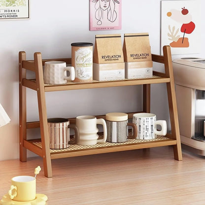 1pc Double-layer Bamboo Storage Rack