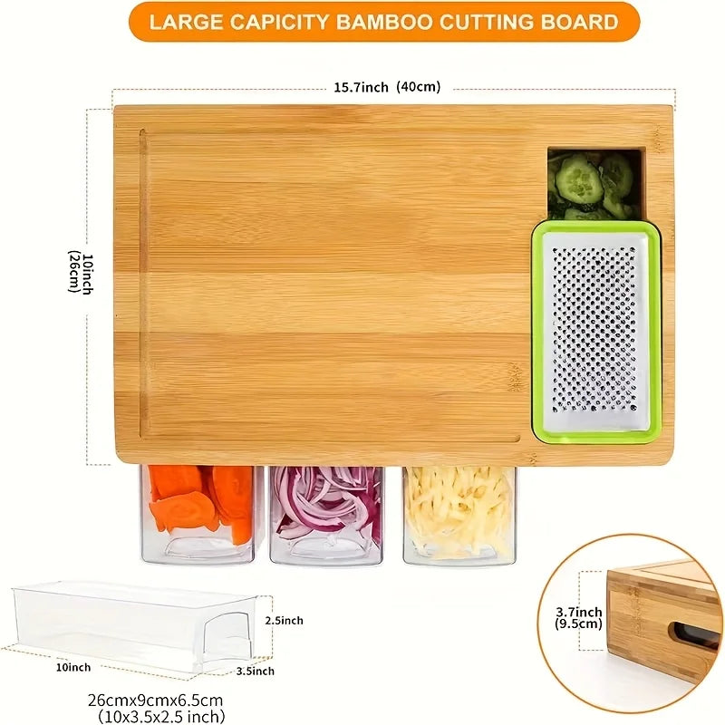 Bamboo Cutting Board with Food Container Storage