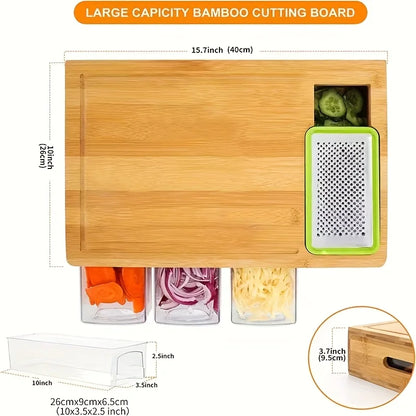 Bamboo Cutting Board with Food Container Storage