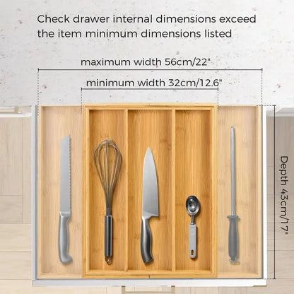 Bamboo Expandable Drawer Organizer Adjustable Utensil Holder