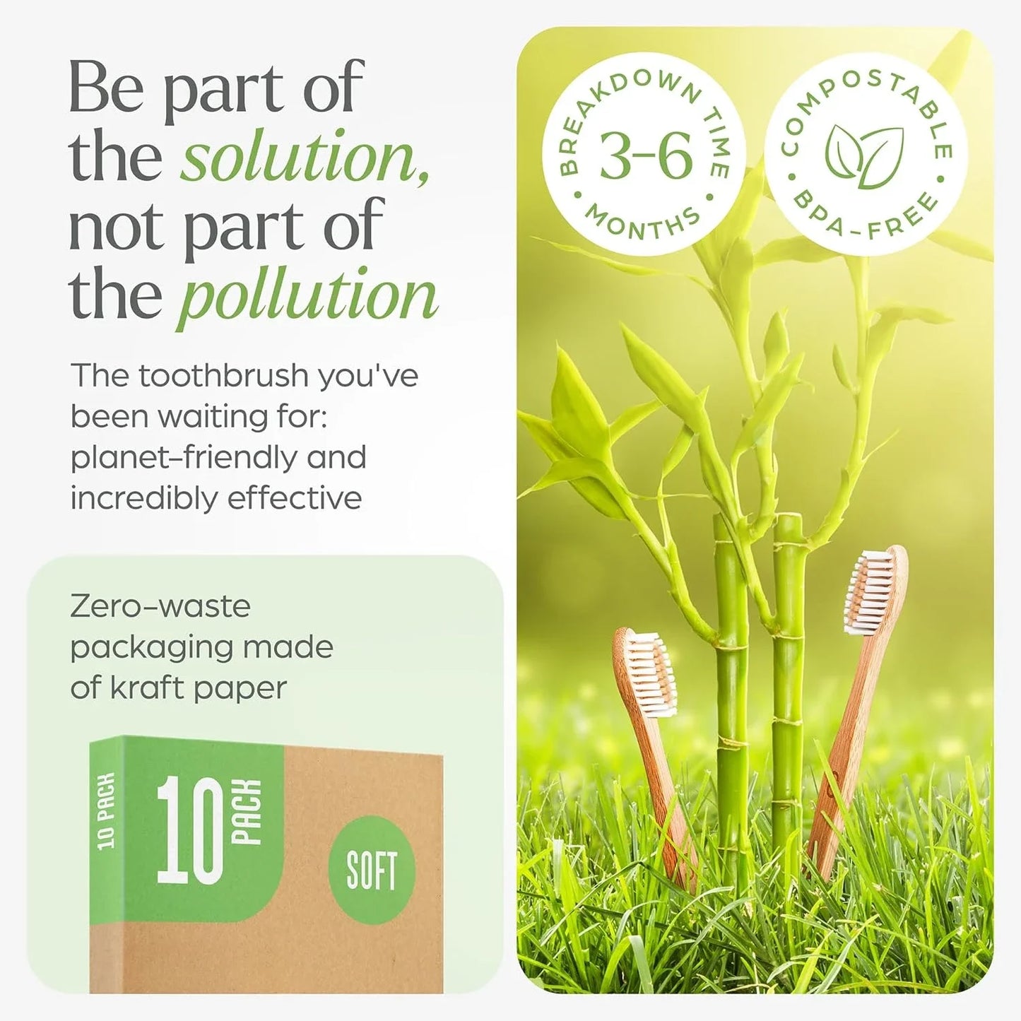 Biodegradable Bamboo Natural Wooden Toothbrush