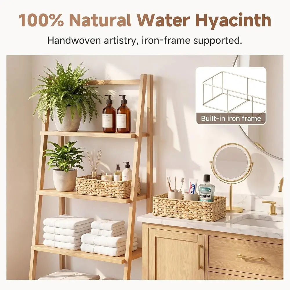 Bathroom Water Hyacinth Storage Baskets, 2-Pack