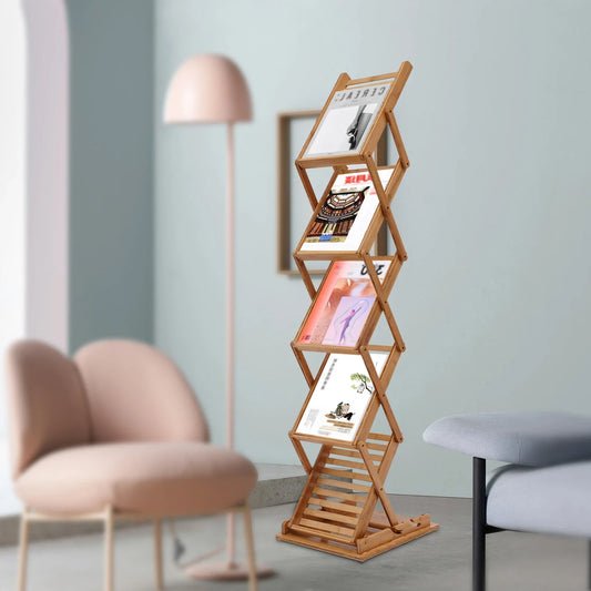Bamboo Magazine Rack 5-Tier Foldable Storage Organizer