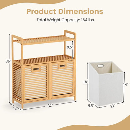 Double Tilt Out Laundry Hamper w/2-Tier Storage Shelf