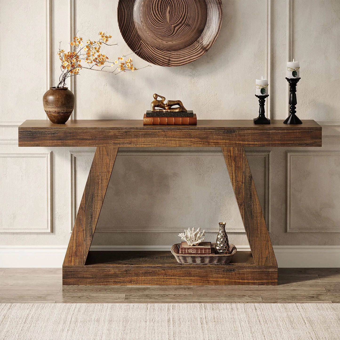 55-Inch Rustic Console Sofa Table with Storage