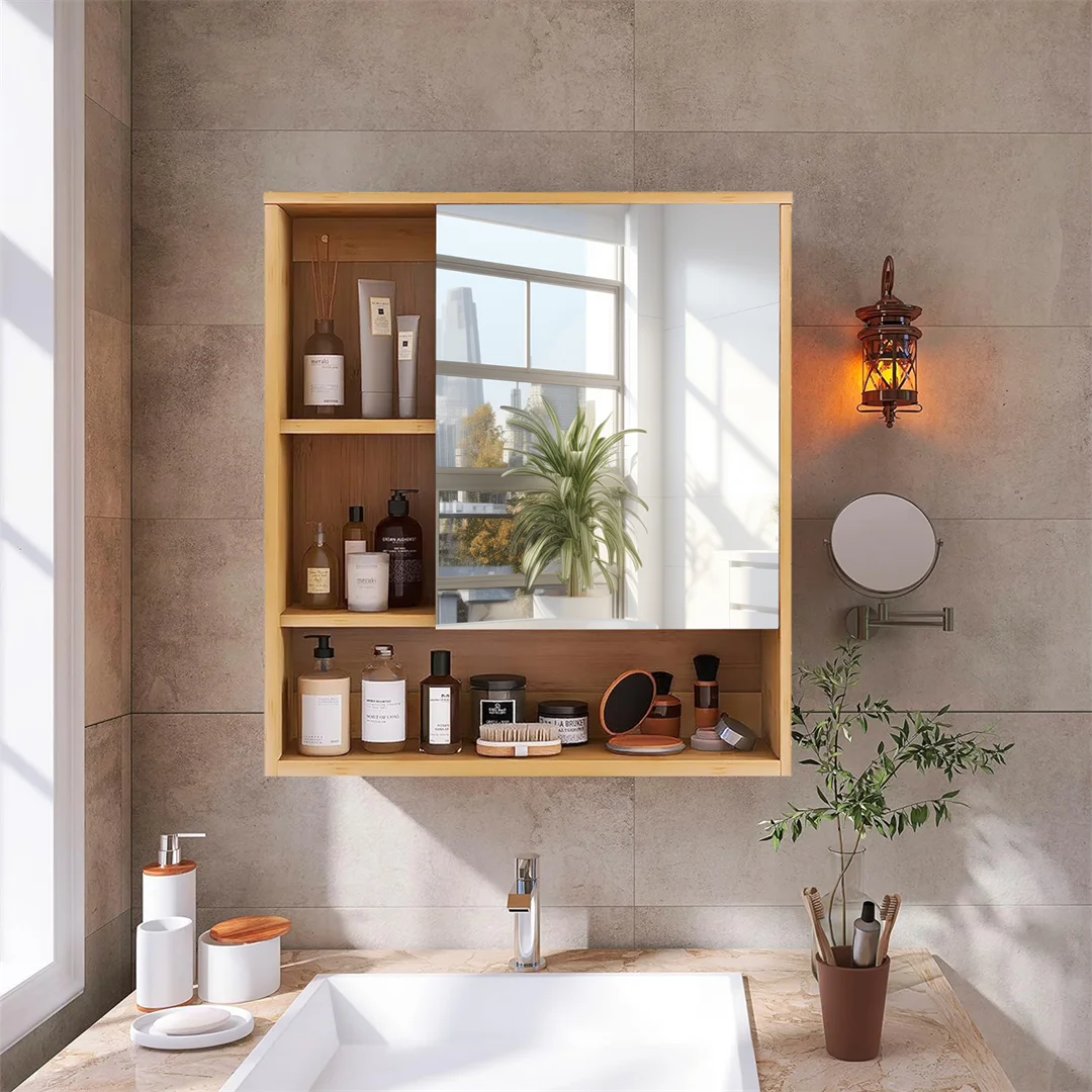 Wooden Medicine Cabinet Wall Mounted Bathroom Vanity Mirror
