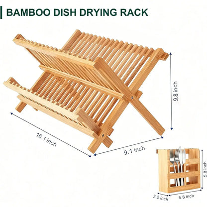 2-Tier Collapsible Bamboo Dish Drying Rack