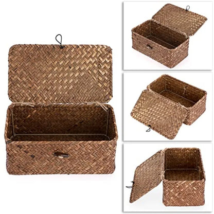 Wicker Shelf Baskets Bin with Lid