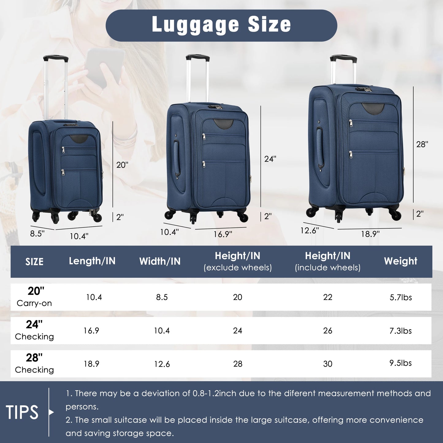 5 Piece Set Soft Expandable Travel Luggage Bag
