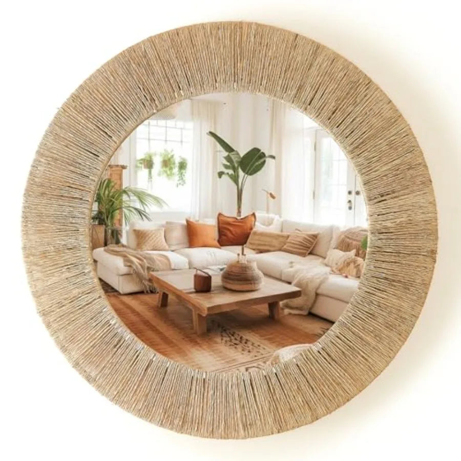 24 Inch Natural Jute Wall Mounted Round Mirror