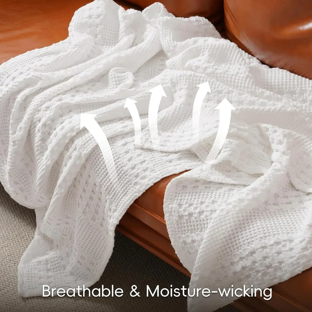 100% Cotton Waffle Weave Blanket King Size for Bed