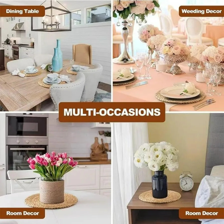 6Pcs 12" Round Natural Hand-Woven Placemats