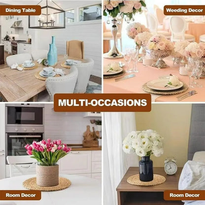 6Pcs 12" Round Natural Hand-Woven Placemats