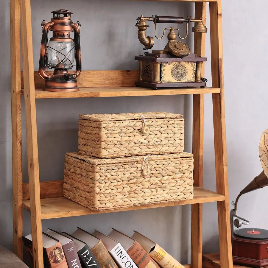 2 Rectangular Wicker Storage Bins with Lid