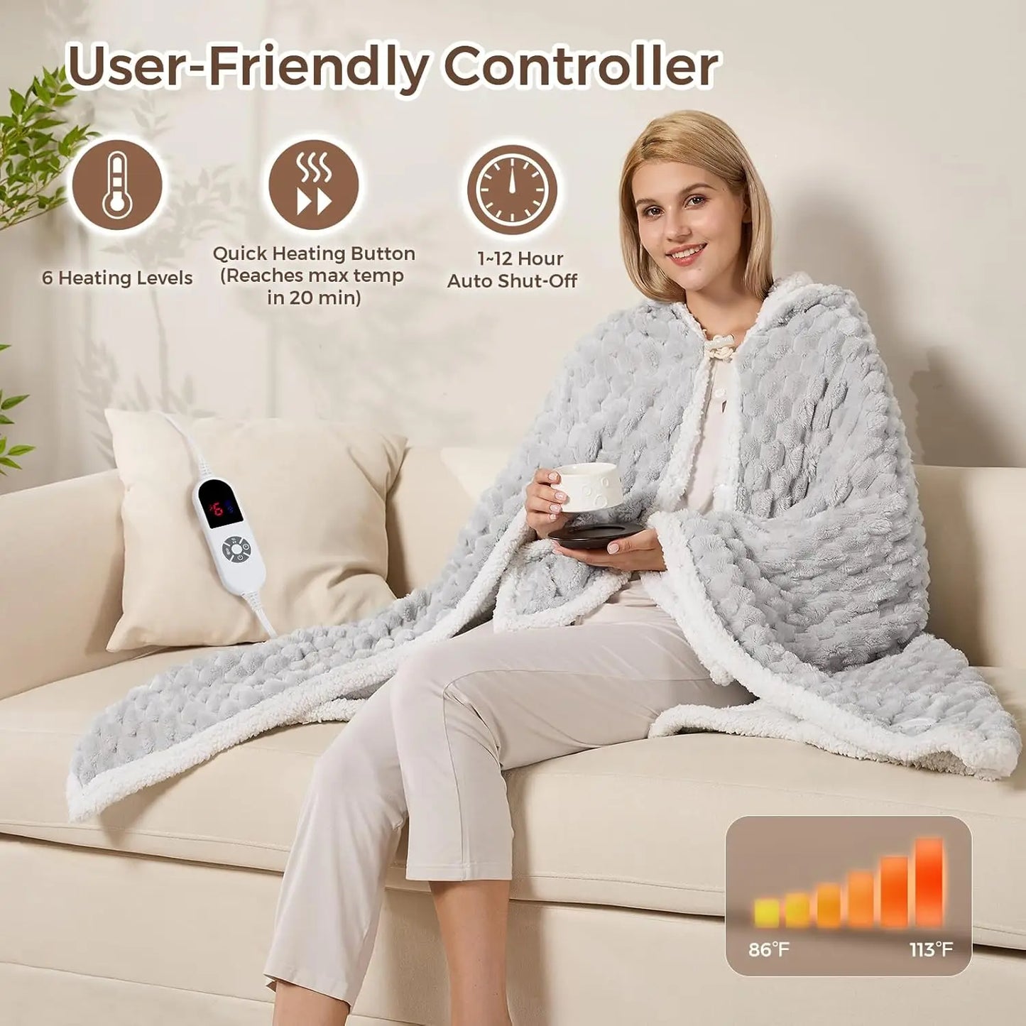 Wearable Heated Blanket Hoodie with Heating Levels