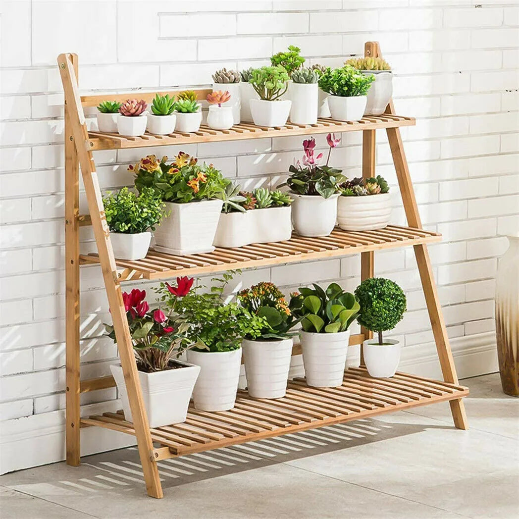3 Tier Bamboo Flower Plant Pot Shelf Stand
