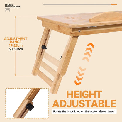 Adjustable Bamboo Laptop Desk  Foldable Tray
