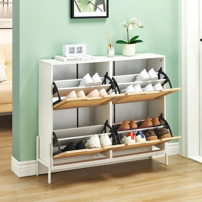 Rattan Shoe Cabinet with 4 Flip Drawers