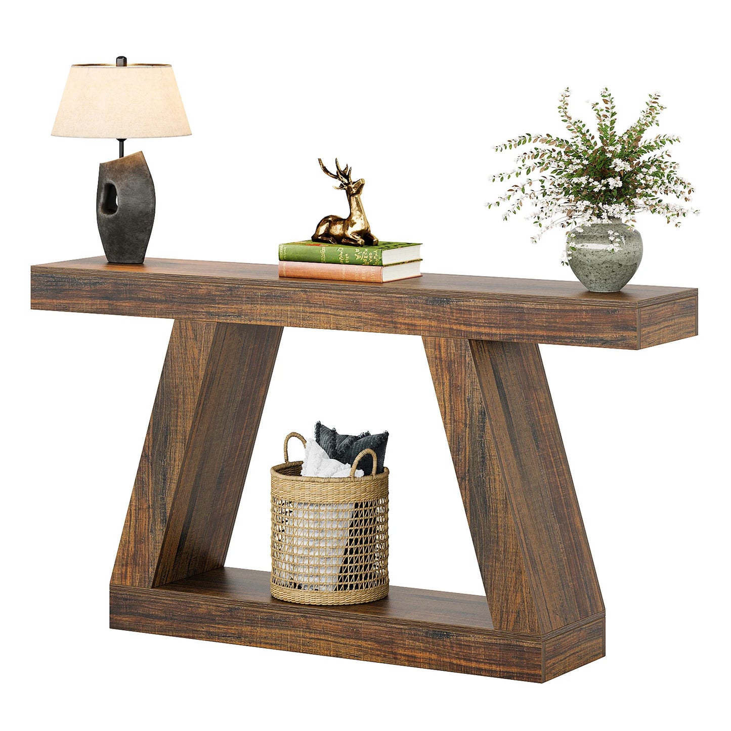 55-Inch Rustic Console Sofa Table with Storage
