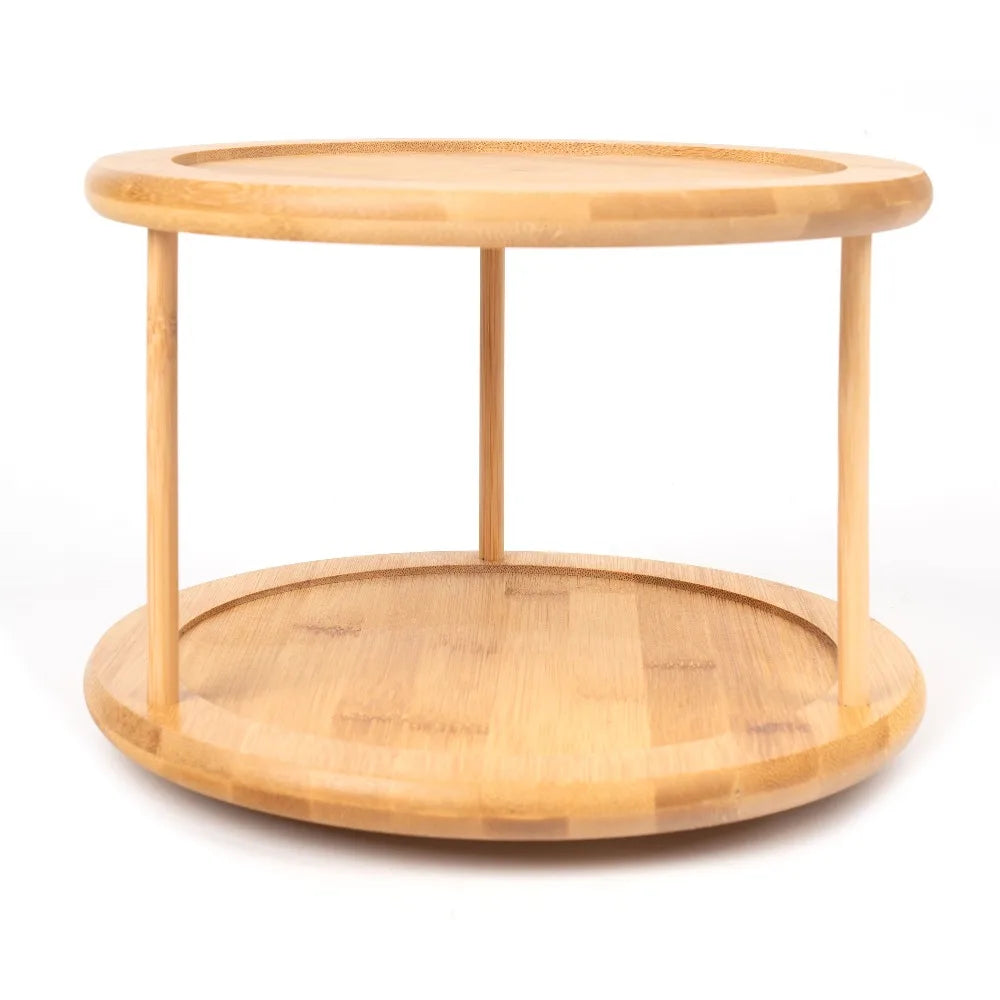 2 Tier Bamboo Spice Rack Turntable Organizer
