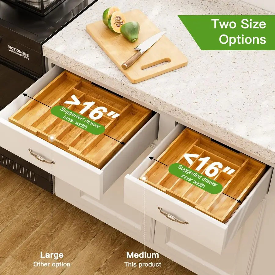 Bamboo Expandable Drawer Organizer for Utensils Holder