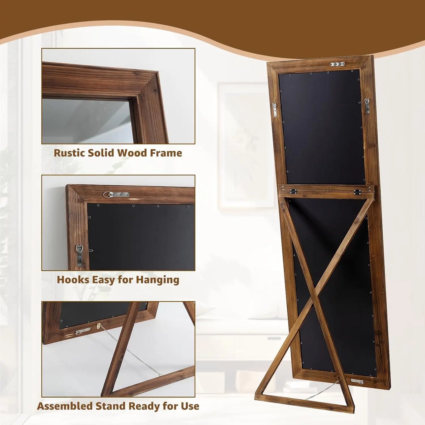 Rustic Wood Frame Full Length Mirror