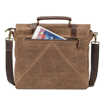 Vintage Leather Messenger Bag  Laptop  Waxed Canvas