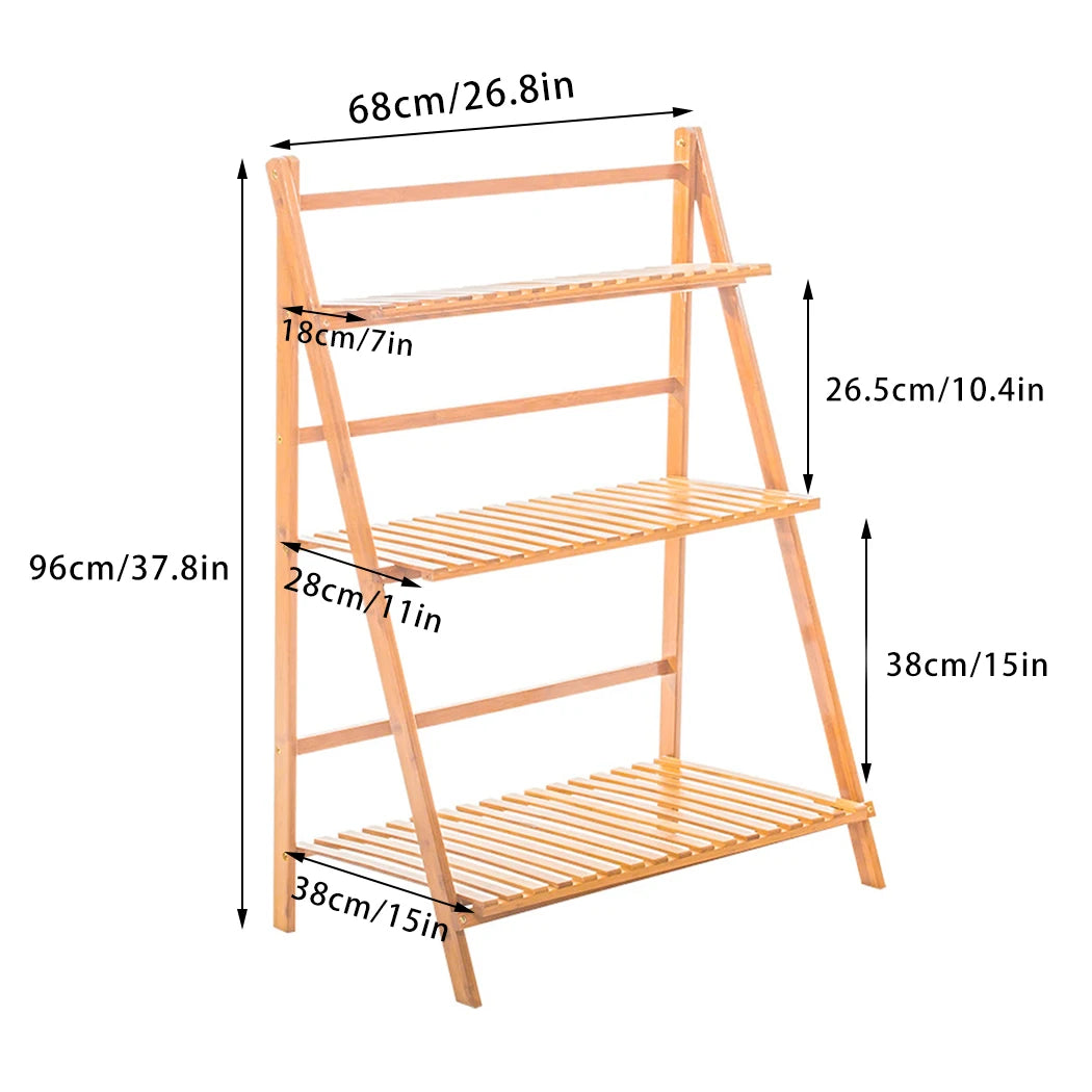 3 Tier Bamboo Flower Plant Pot Shelf Stand