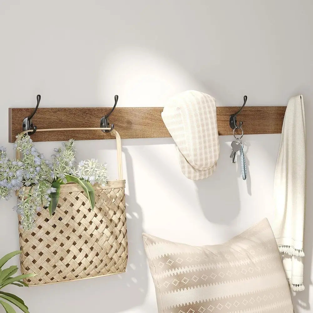 Rattan Entryway Bench with Seat Cushion & Coat Rack