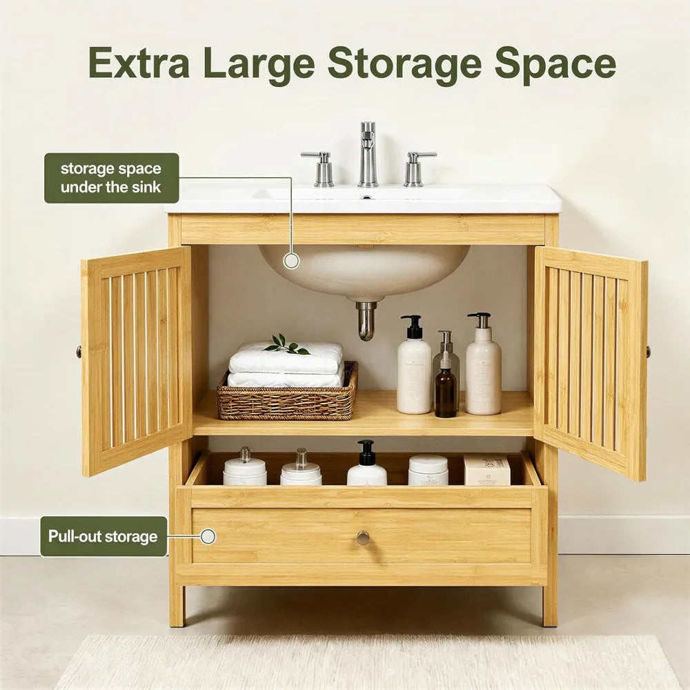 30in Bamboo Bathroom Vanity with Sink