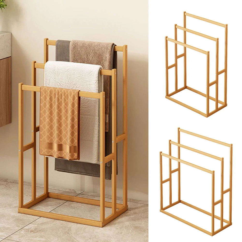 Wood Vertical Towel Rack with 3 Hanging Crossbars