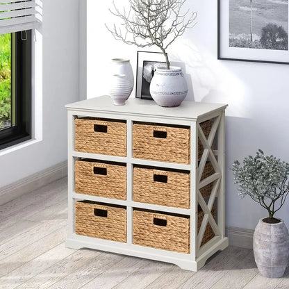 3 Tier X-Side End Storage Cabinet 6 Wicker Basket